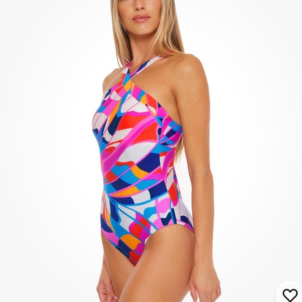 Trina Turk New One Piece Rio Halter Swimsuit Reversible Size 12